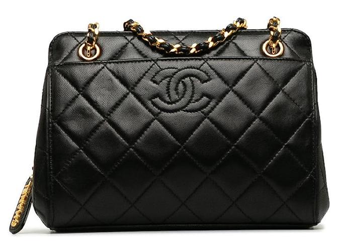 Sac à main mini chaîne Chanel Caviar Skin Matelassé Coco Mark en très bon état Cuir Noir  ref.1405235