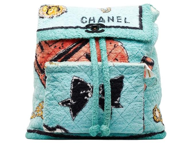 Chanel Cotton Patterned Pile Backpack Green Multicolor in Very Good Condition  ref.1405247