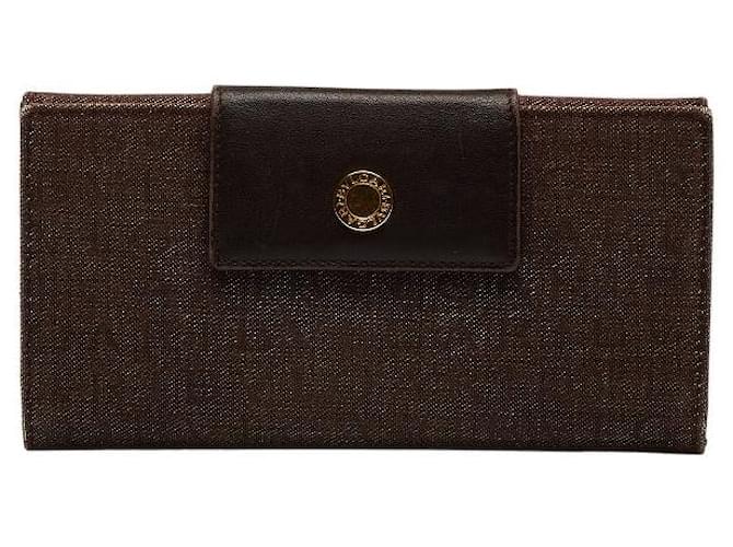 Bulgari Bvlgari Canvas Leather Long Wallet 22248 in Very Good Condition Brown Cloth  ref.1405277