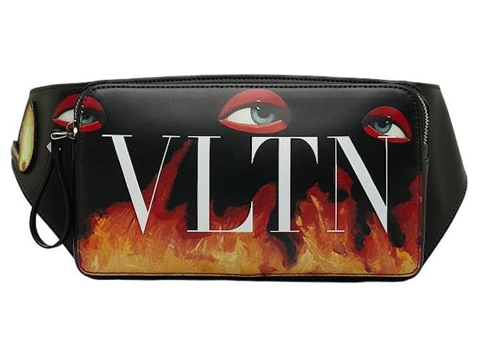 Valentino Emilio Villalba Collaboration Fire Flame Lip Pattern Leather Waist Bag in Very Good Condition Black  ref.1405282