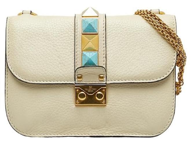 Bolso de hombro Valentino de cuero con tachuelas y cadena en muy buen estado Blanco  ref.1405286