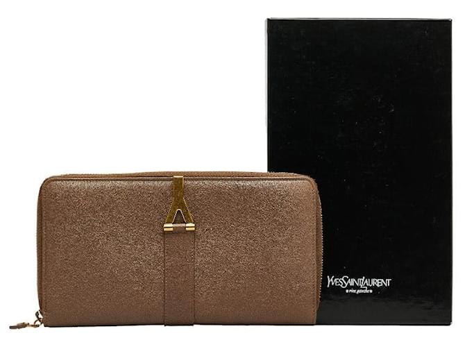 Yves Saint Laurent Leather Zip-Around Long Wallet in Very Good Condition Brown  ref.1405288