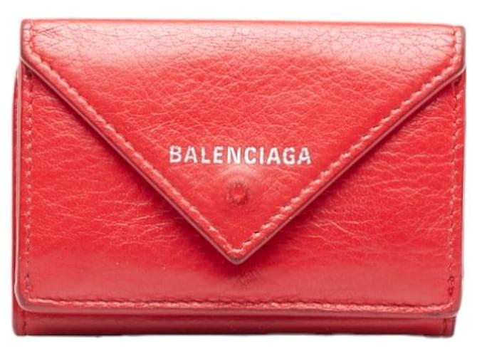 Balenciaga Couro Papel Mini Carteira Carteira Compacta 391446 em boa condição Vermelho  ref.1405296