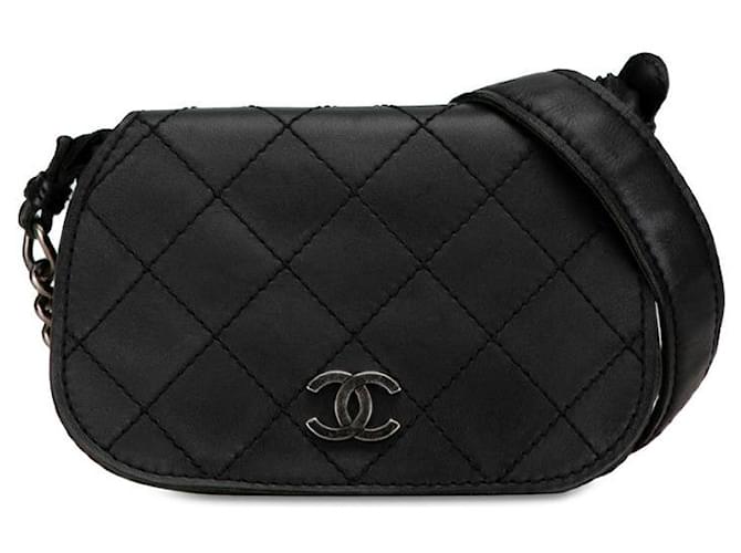 Sac bandoulière chaîne Coco Mark en cuir Chanel en très bon état Noir  ref.1405313