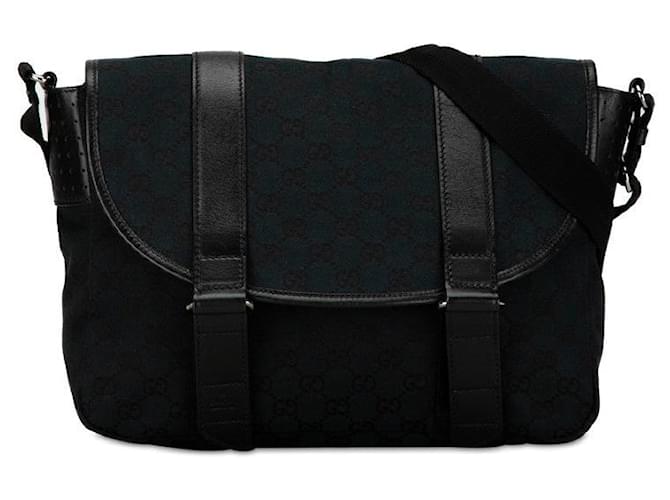 Bolso mensajero de cuero GG Canvas de Gucci 145859 en muy buen estado Negro Lienzo  ref.1405314