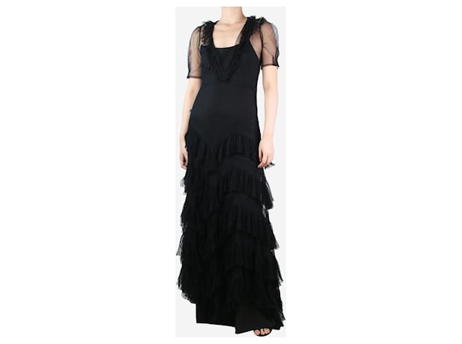 Etro Schwarzes Maxikleid mit transparenten Rüschen und V-Ausschnitt – Größe UK 8  ref.1405332