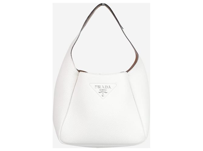 Prada White 2020 mini tote con dettaglio logo in pelle Bianco  ref.1405334