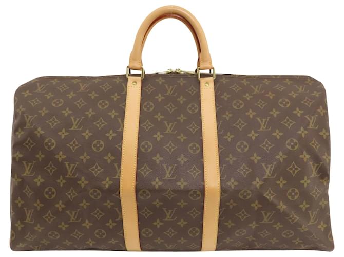 Louis Vuitton Keepall 55 Braun Leinwand  ref.1405624