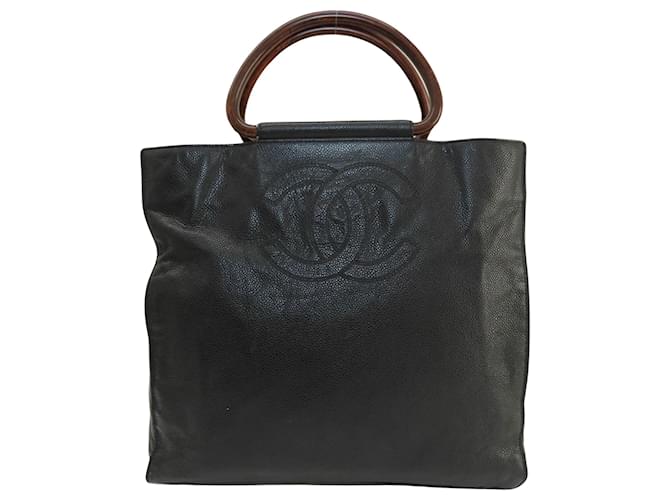 Timeless Chanel-Logo CC Schwarz Leder  ref.1405670