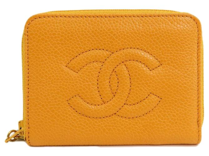 Timeless Chanel Logo CC Laranja Couro  ref.1405708