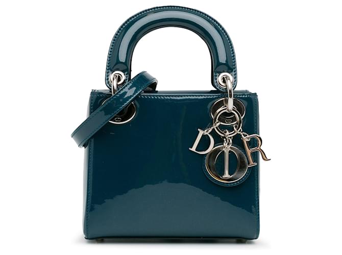 Lady Dior Dior Azul Mini Patente Senhora Dior Couro Couro envernizado  ref.1405897