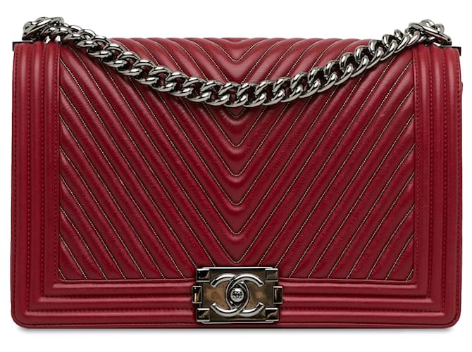 Rabat Boy Chevron en cuir de veau orné rouge Chanel Veau façon poulain  ref.1405903