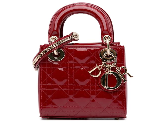 Dior Vermelho Mini Patente Cannage Lady Dior Couro Couro envernizado  ref.1405910