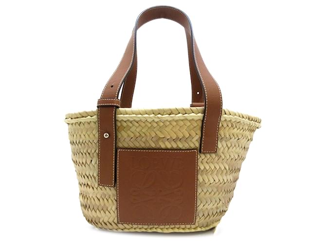 Tote tipo cesta de rafia pequeño marrón Loewe Castaño Cuero Becerro  ref.1405918