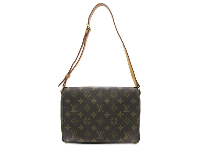 Louis Vuitton Brown Monogram Musette Tango Correia curta Marrom Couro Lona  ref.1405957