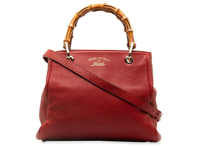 Bolso Shopper Pequeño De Bambú Rojo Gucci Roja Cuero Becerro  ref.1405961