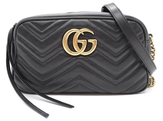 Gucci Black Small GG Marmont Matelasse Crossbody Preto Couro Bezerro-como bezerro  ref.1405963