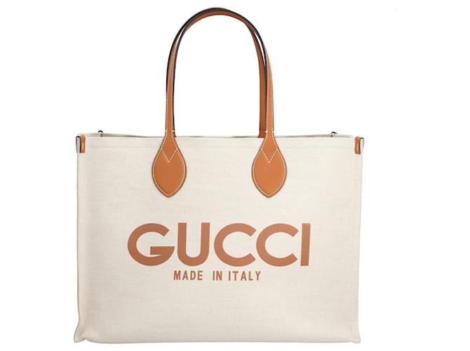 Borsa tote Gucci con stampa Gucci Beige Marrone Cotone  ref.1405992