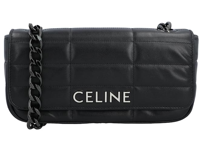 Céline Sac à bandoulière en chaîne Celine Matelasse matelassé noir Cuir  ref.1405993