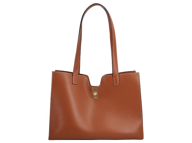 Céline Celine Cabas 16 en piel de ternera lisa marrón Castaño Cuero Piel de cordero  ref.1405995