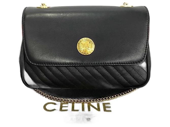 Céline Sac à rabat en chaîne en cuir avec point de biais Celine Sac à bandoulière en cuir en bon état  ref.1406021