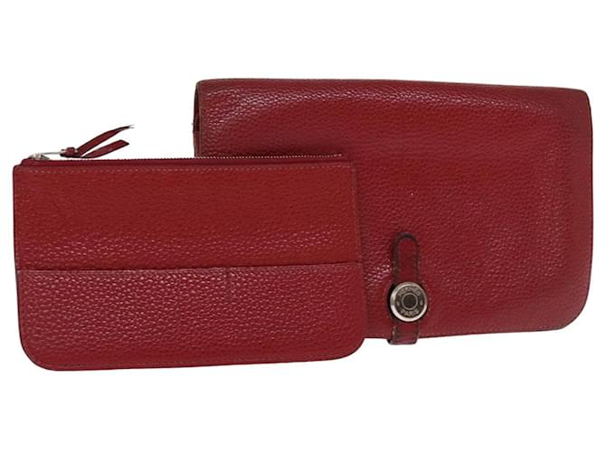 Hermès HERMES Dogon GM Wallet Leather Red Auth bs14602  ref.1406118