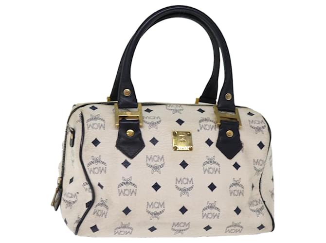 MCM Vicetos Logogram Mini Boston Bag Cuero PVC Blanco Auth 76557  ref.1406148