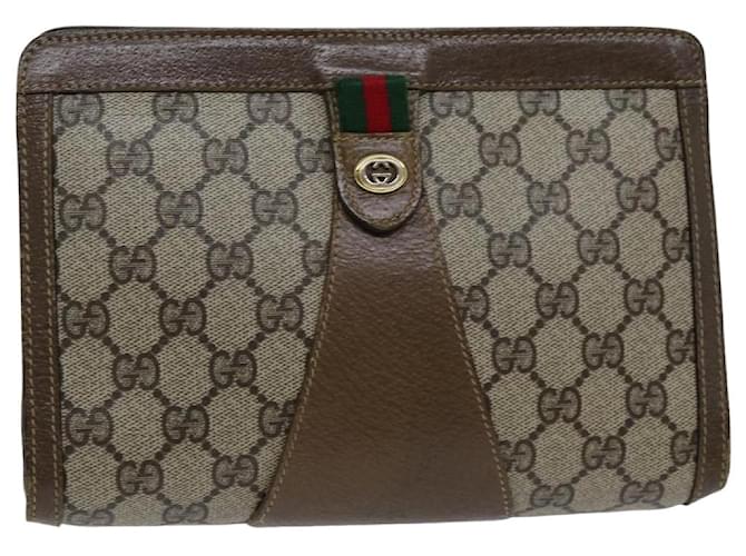 GUCCI GG Supreme Web Sherry Line Clutch Bag Beige Red Green 89 01 032 auth 75444  ref.1406187