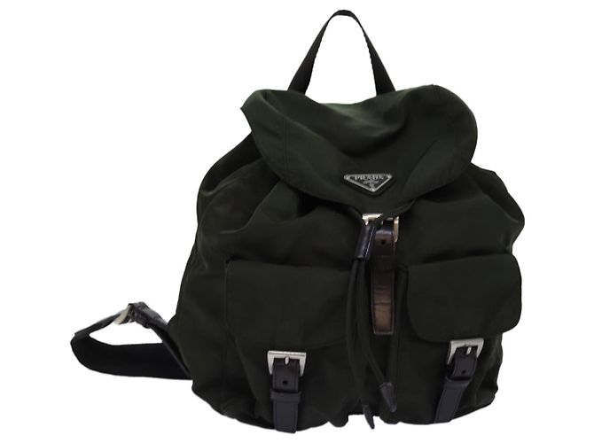 PRADA Backpack Nylon Khaki Dark Brown Auth 75827