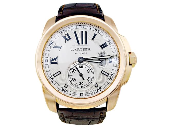 Montre Cartier, "Calibre de Cartier", or rose, cuir.  ref.1406257