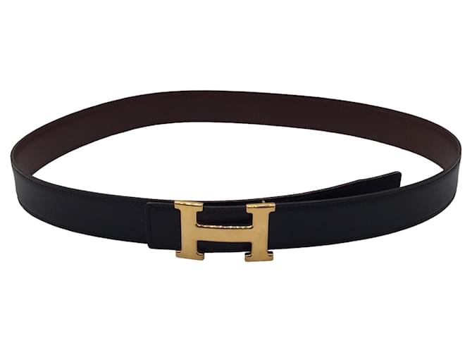 Hermès Hermes Black / Ceinture en cuir dorée à boucle H Noir  ref.1406292