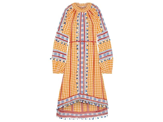 Autre Marque Dodo Bar Or Mustard Yellow Embroidered Gingham Print Alexa Dress Cotton  ref.1406295