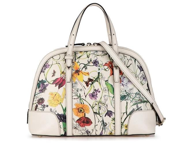 Bolsa Gucci Flora Nice Dome Branca Branco Couro  ref.1406302