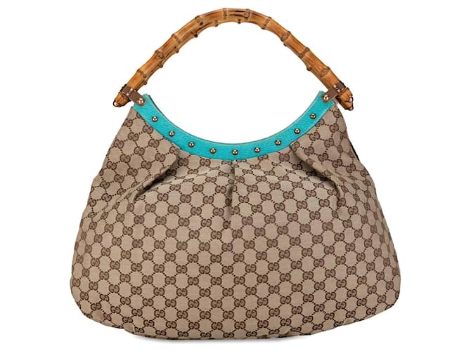 Hobo con borchie di bambù in tela Gucci GG marrone Pelle  ref.1406332