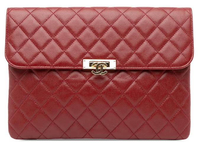 Red Chanel Medium Caviar Golden Class Pouch Leather  ref.1406335