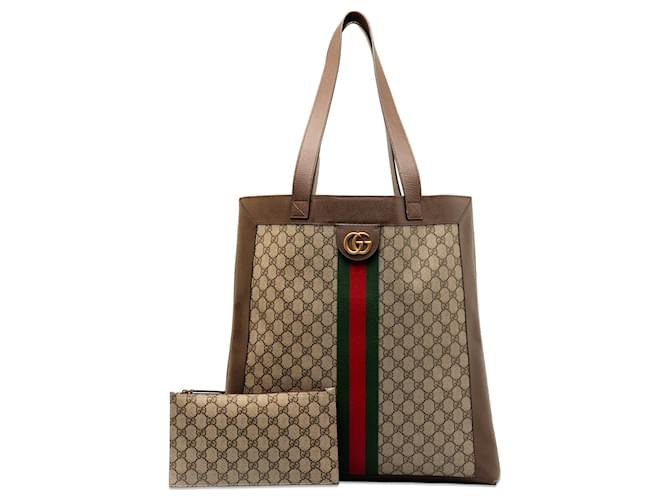 Brown Gucci GG Supreme Ophidia Tote Leather  ref.1406350