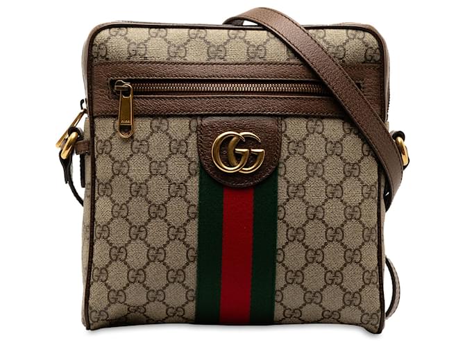 Bolsa Gucci Small GG Supreme Ophidia Marrom Marrom Couro  ref.1406351