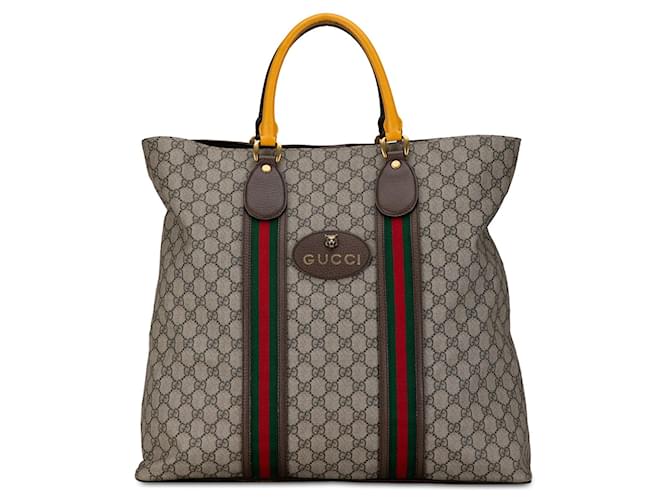 Braune Gucci GG Supreme Web Neo Vintage Tragetasche Leder  ref.1406370