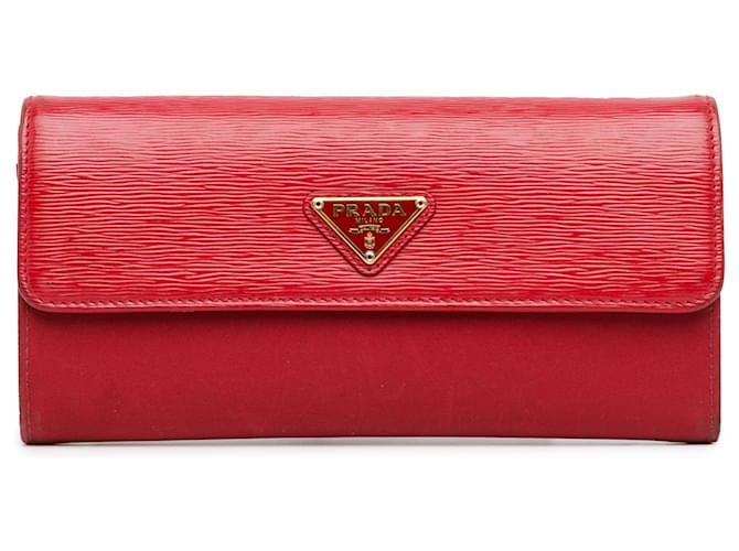 Portefeuille continental Prada Vitello Move rouge Cuir  ref.1406399