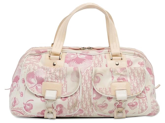 White Dior Oblique Girly Cherry Blossom Bowler Bag Leather  ref.1406400