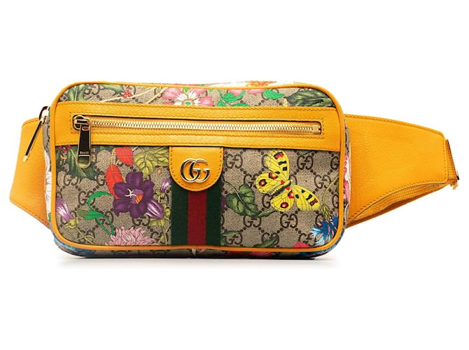 Bolsa de cinto Gucci GG Supreme Flora Ophidia amarela Amarelo Couro  ref.1406408