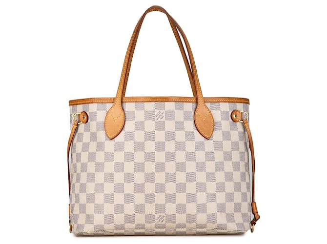 Bolsa Louis Vuitton Damier Azur Neverfull PM Branca Branco Couro  ref.1406447