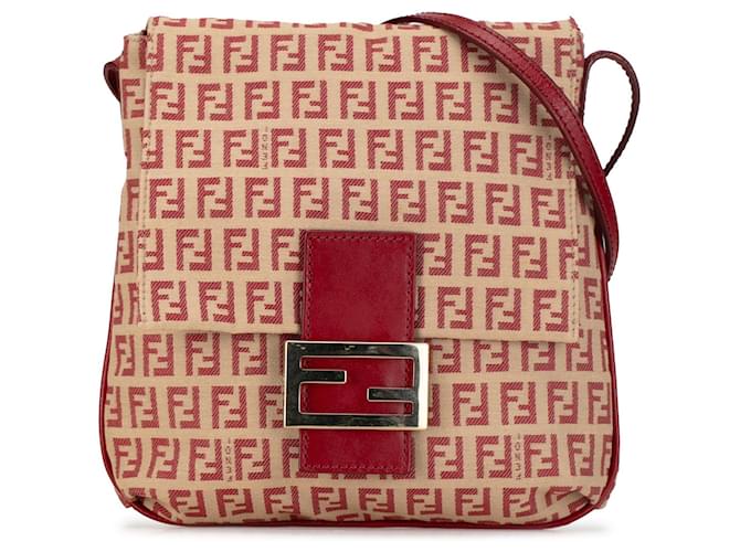 Crossbody com aba de lona vermelha Fendi Zucchino Vermelho Couro  ref.1406452