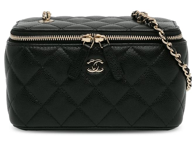 Vanity Bolsa de couro Chanel CC Caviar preta Preto  ref.1406470