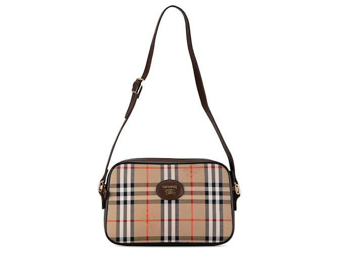 Bolso cruzado de lona a cuadros Haymarket de Burberry color canela Camello Cuero  ref.1406474