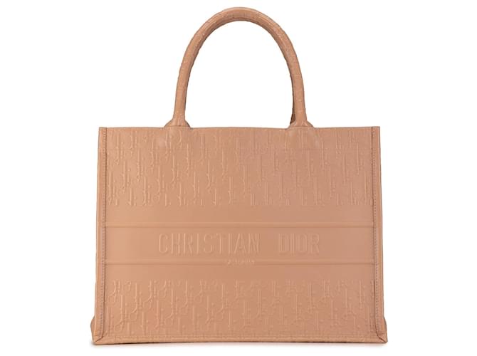 Tan Dior Medium Oblique Embossed Leather Book Tote Camel  ref.1406527