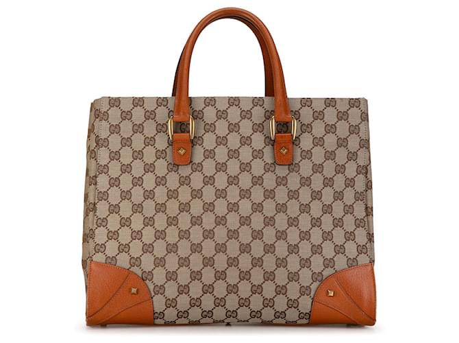 Bolsa Marrom Gucci GG Canvas Nailhead Couro  ref.1406539