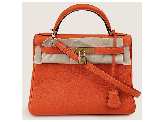 Hermes Kelly 28 handbag Orange Leather ref.1406578 Joli Closet