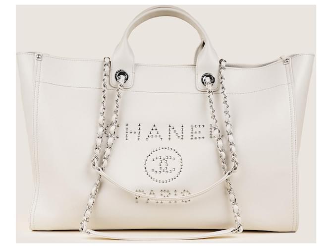 Chanel Grand cabas Deauville Cuir Blanc  ref.1406582