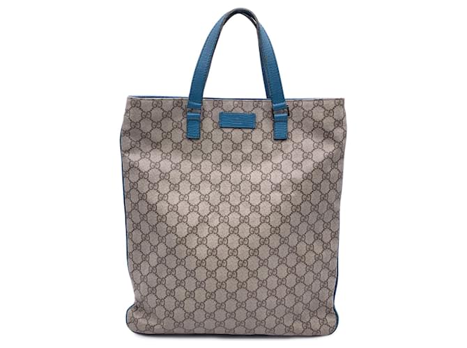 Gucci Sac cabas en toile monogramme GG beige Cuir bleu sarcelle  ref.1406730